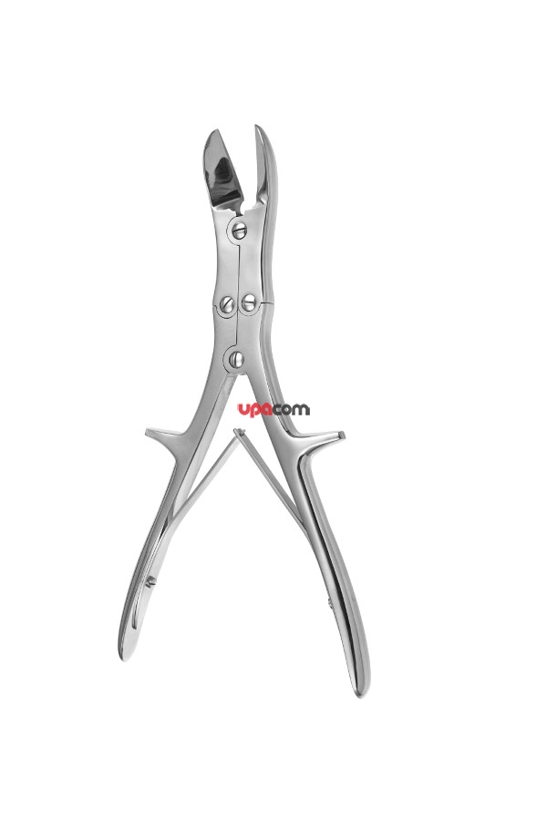 Щипцы костные-кусачки шарнирные с двойной передачей с прямыми губками, изогнутые по плоскости, 230 мм